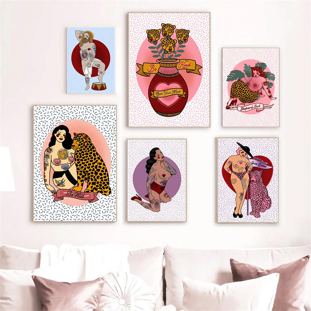 Abstract Leopard Pink Sexy Girl Bodies Wall Art Canvas Painting Nordic Posters Prints Pictures for Living Room Home Decoration