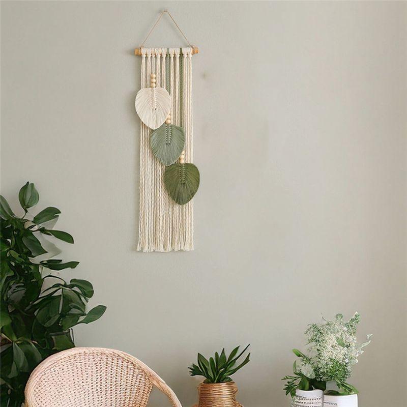 ABBY-Hand Woven Cotton Rope Leaf Tapestry Bohemian Home Wall Decor Room Wall Hanging