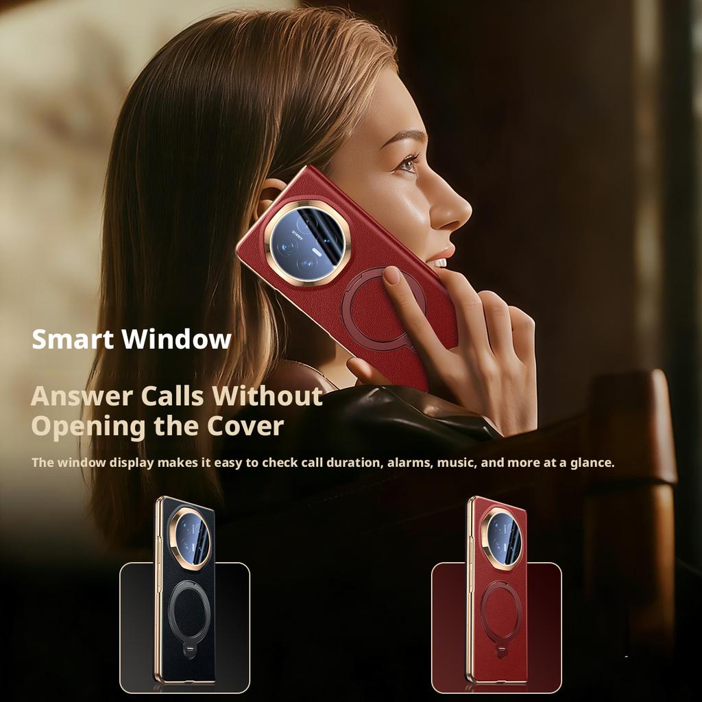 Funda de Cuero Genuino Premium Para Honor Magic V6 Soporte Giratorio 360° Ventana Inteligente Responder Llamadas Cubierta Protectora de Lente