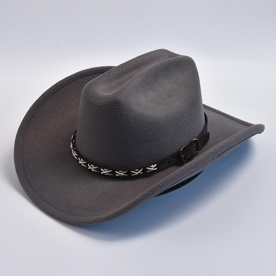 Vintage Big-edge Western Cowboy Hats for Men Women Artificial Wool Gentleman Cowgirl Jazz Hat