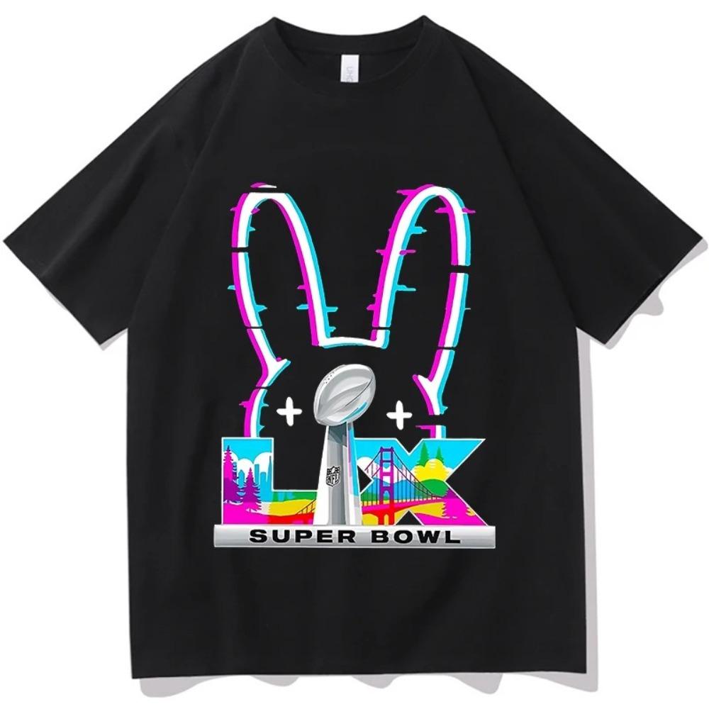 Bad Bunny Super Bowl LIX 2026 Neon Rabbit Oversized T-Shirt, San Francisco NFL Graphic Tee, Unisex Casual Top
