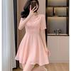 Elegant High-Waisted Pink Chiffon Summer Dress - Youthful and Slimming