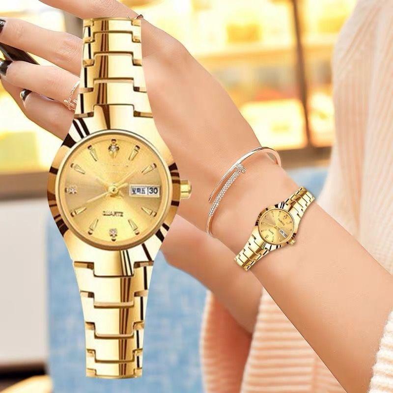 Watch Girls Fashion Trend Waterproof Luminous Simple Temperament Steel Belt Double Calendar Quartz Watch Women