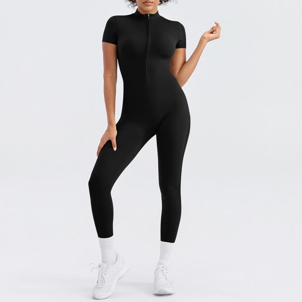 European and American Women's Quick-Dry Nude Jumpsuit: Zipper One-Piece Yoga & Sports Fitness Outerwear