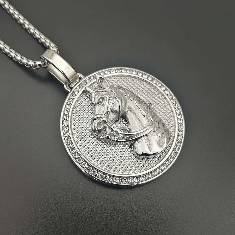 2026 Jewelry Fashion Trend Inlaid Zircon Disc Horsehead Pendant Men's Party Jewelry Accessories