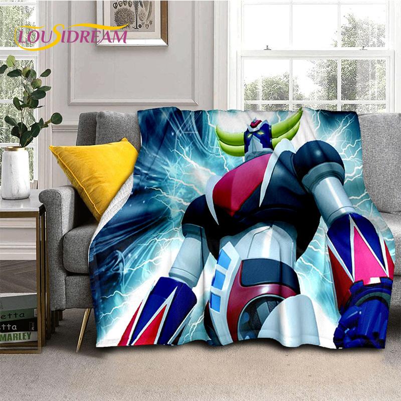 3D Cartoon UFO Robot Grendizer Anime Soft Blankets,Keep Warm Flannel Throw Blanket for Picnic Beds Sofa Home Bedroom Gifts Kids