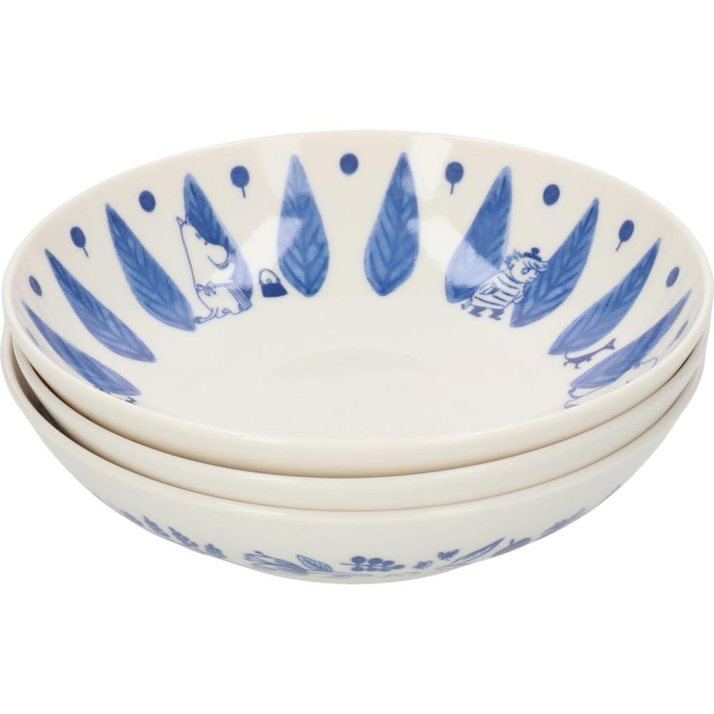 MOOMIN "Blue Flora" Bowl and Plate Set (3 pieces, 17cm each) - Nordic Style, Moomin Merchandise, Mother's Day Gift, Made in Japan, MM7000-76