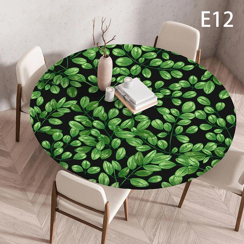 Waterproof Elastic Table Cover 60/90/100/120Cm Green Round Oil-Proof Tablecloth for Kitchen Dining Wedding Party Home Decoration