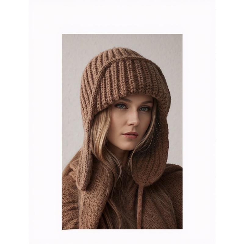Women S Warm Knit Earflap Hat For Autumn Winter Big Head Circumference Slim Fit