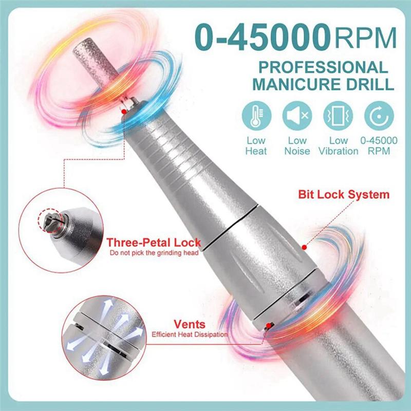 

A96I-45000RPM Electric Portable Nail Drill Machine Rechargeable Low Noise Nail Sander File For Manicure Salon Tool Easy Install білий