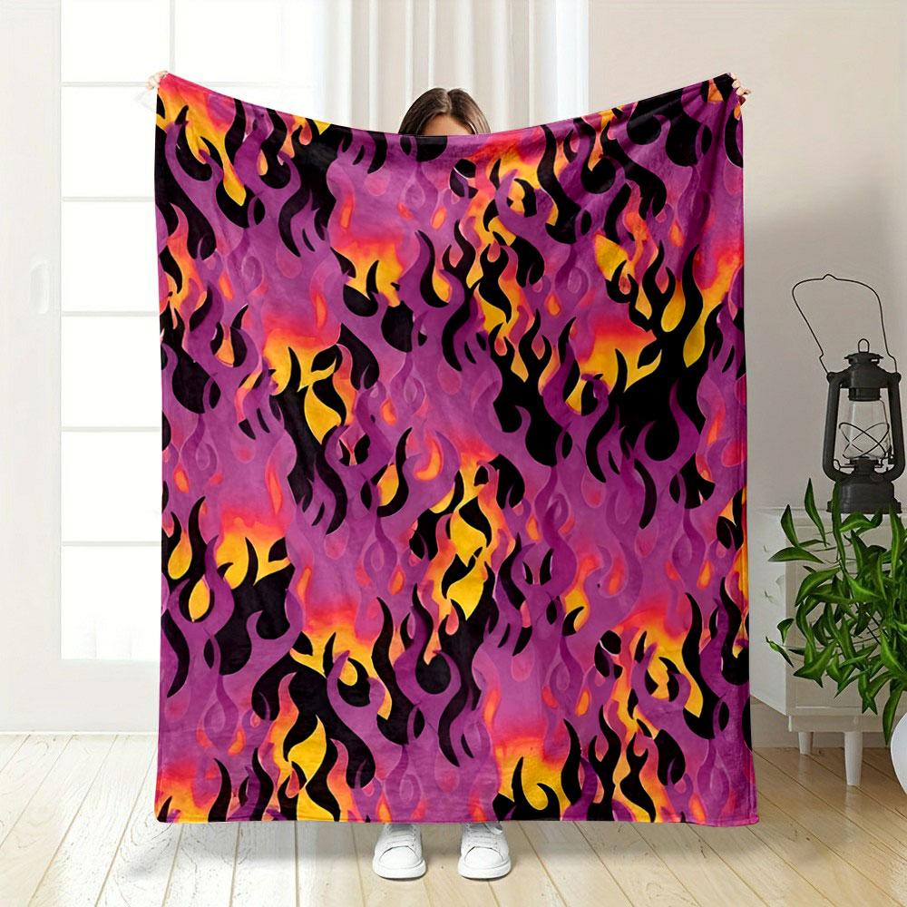 Flame-like Patterns with Orange, Yellow, and Black On a Purple Background. for All Seasons Blanket Lunch Break Throw Gift