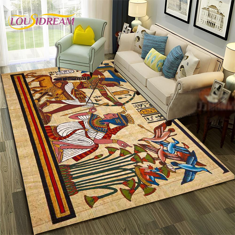 Egyptian Mythology Pharaoh Hieroglyphics Carpet Rug for Home Living Room Bedroom Sofa Doormat Decor,Area Rug Non-slip Floor Mat