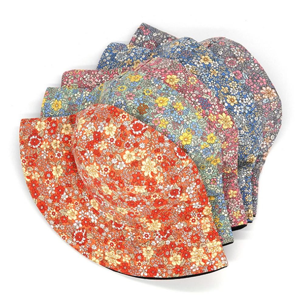 Spring and Summer Small Floral Print Bucket Hat Trend Flower Double-Sided Male Wild Basin Sun Woman Cap