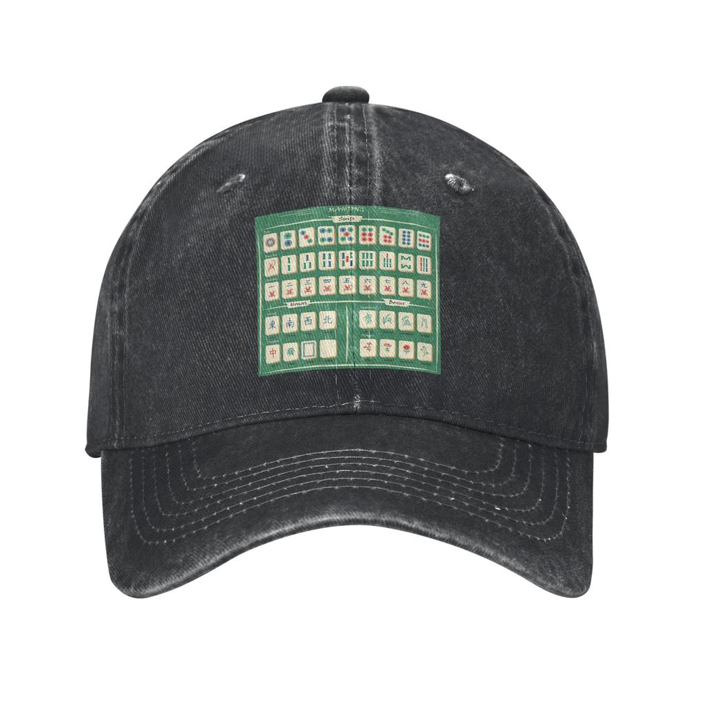 Mahjong Tile Pattern Baseball Caps Washed Denim Hats Adjustable Casquette Sports Baseball Cowboy Hat for Unisex Women
