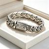 S925 Sterling Silber Old Money Stil Poliertes Kubanisches Gliedarmband Florales Graviertes Armband Anlaufgeschützt Minimalistisches Punk Armband