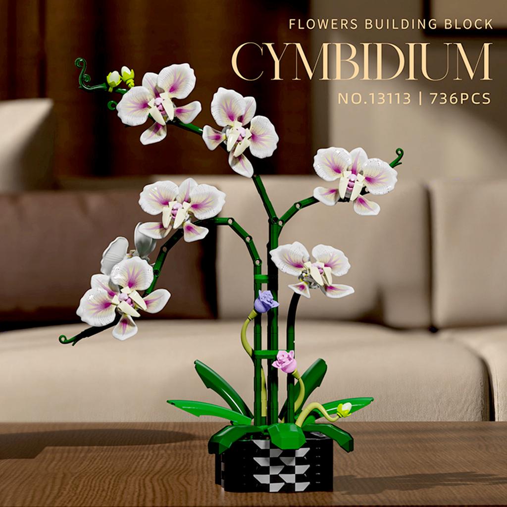 Textured Orchid Flower Building Blocks Set - Floral Home Decor & Christmas Gift Idea (DIY Artificial Blooms) 736PCS