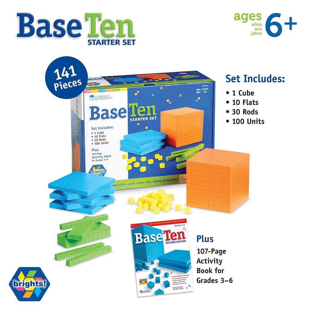 Learning Resources Math Starter Base Bright with Activity Authentic Set, Ten, 4-Piece Set, Colors, Book, LER3551,