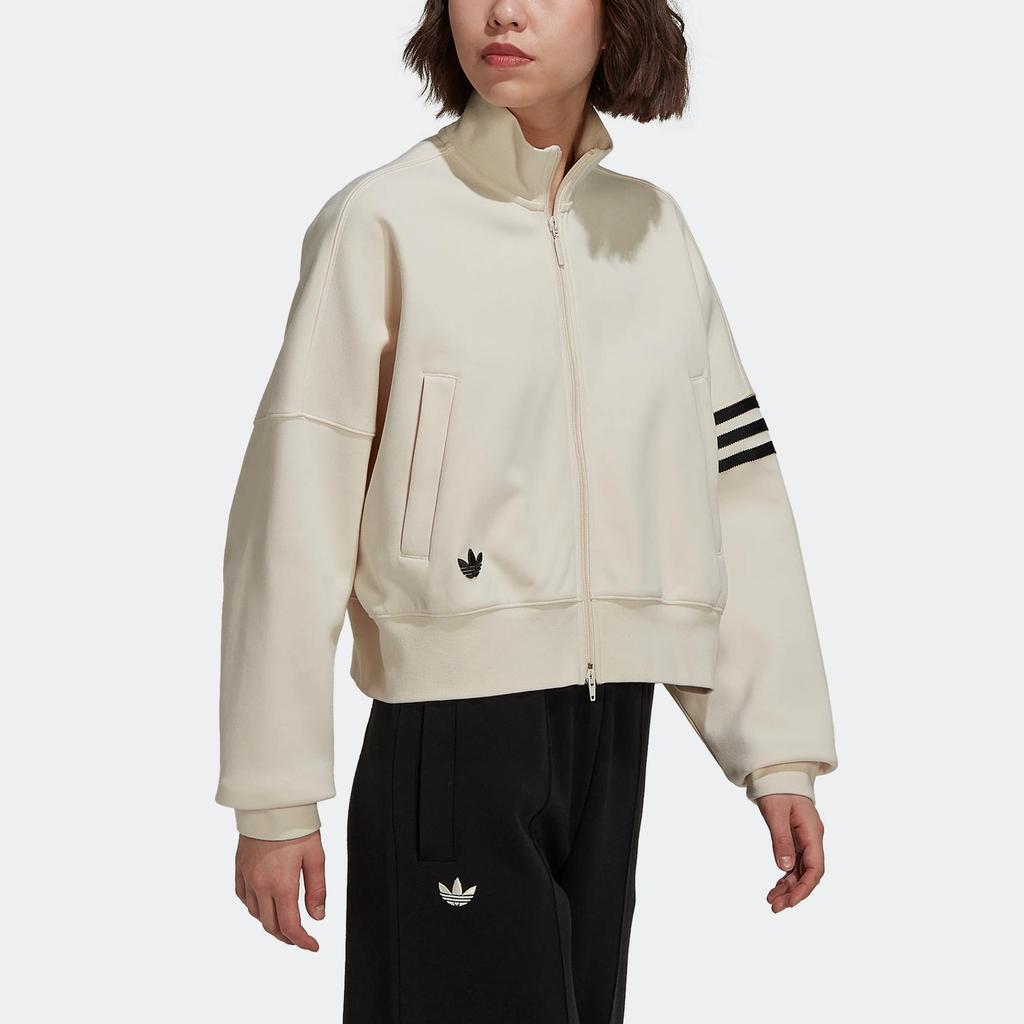 adidas Veste de survêtement Originals Trefoil FW22 avec logo brodé et col montant ample pour femme Blanc cassé HM1749