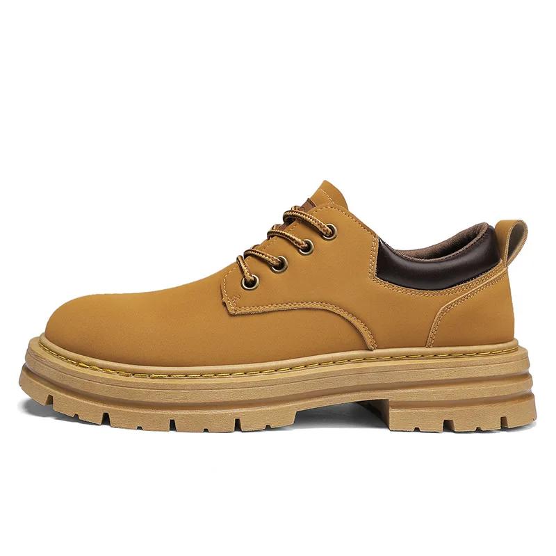 Fashionable Trendy Low-cut Boots for Men Casual Outdoor Workwear Shoes Lace-up Design in Yellow