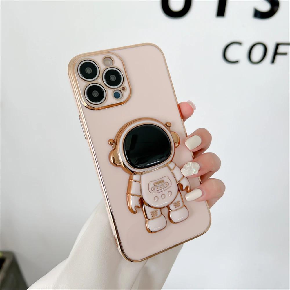 Luxury Astronaut Stand Holder 6D Plating Phone Case For Samsung A7 2018 A11 A21S A31 A51 A71 A81 A91 Soft Silicone Back Cover