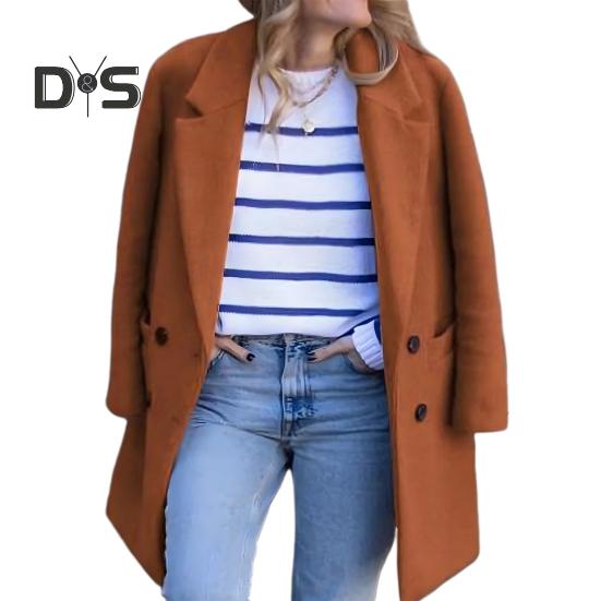 Casaco de inverno feminino trespassado gola virada para baixo mangas compridas botões cardigan plus size comprimento médio casaco de lã para exterior