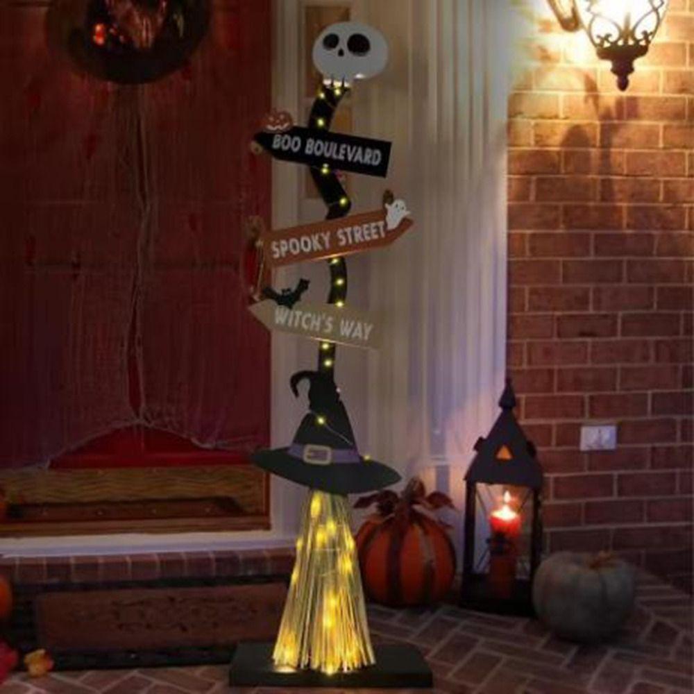 Spooky Design Wooden Witch Broom Ghost Sign Halloween Broomstick Ornament  Fireplace