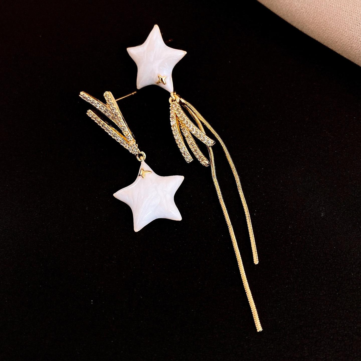 18k electroplated zircon dripping oil star fringed earrings light luxury stud earrings temperament earrings women