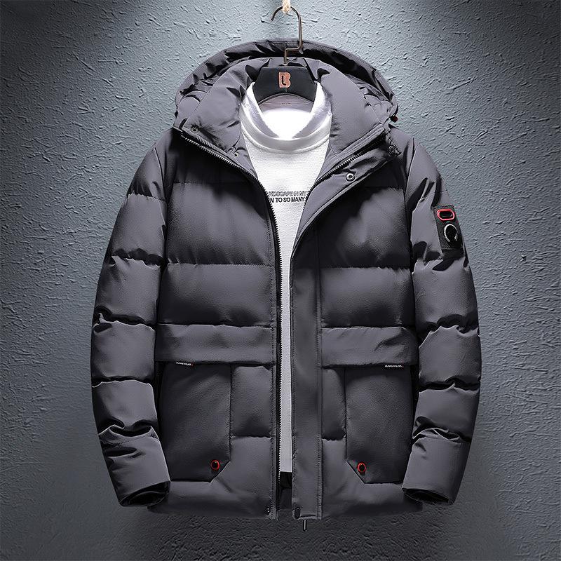New Men's Windproof Hooded Cotton Jacket - Trendy, Thickened, Detachable Hood, Winter Casual Wear