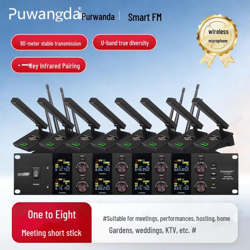 UHF Wireless Gooseneck Headset Microphone - 1-to-4 Infrared Frequency Matching for Conferences & Training Rooms