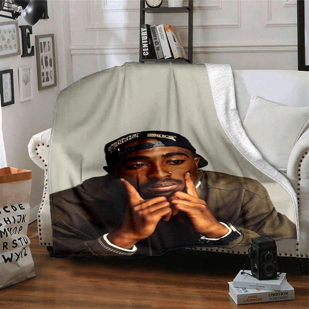 1 Stück 2Pac Hip Hop Decke Weich Leicht Ganzjahres Mehrzweck Überwurf für Sofa, Bett, Büro & Picknicks, Französischer Stil mit Ikonischem Albumcover & Zitaten