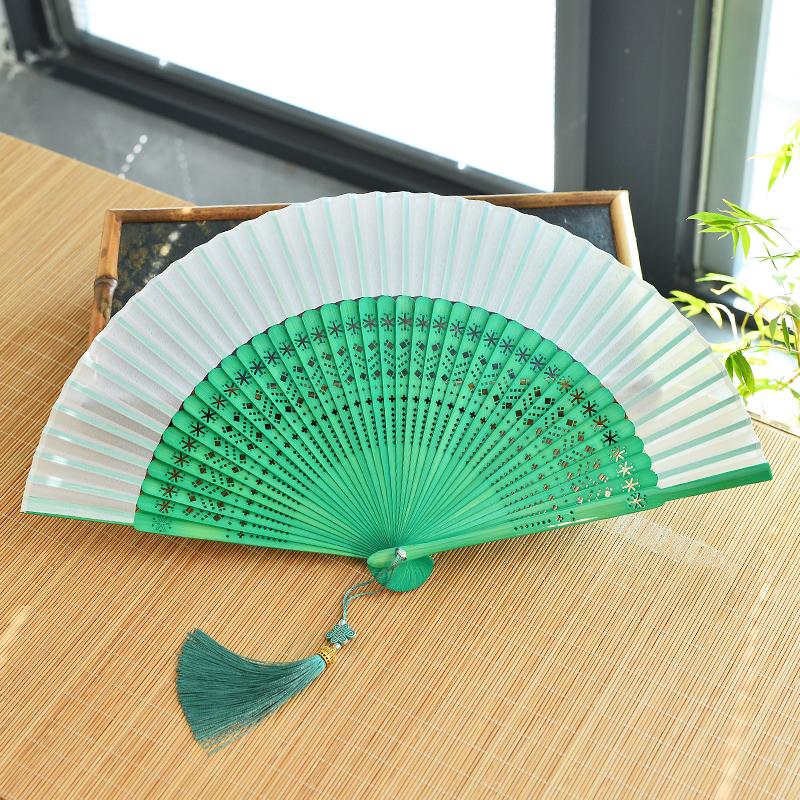Chinese Custom Folding Fan Simulated Silk Fan Surface Bamboo Fan Bones Stage, Stage Props Decorative Crafts Chinese Culture