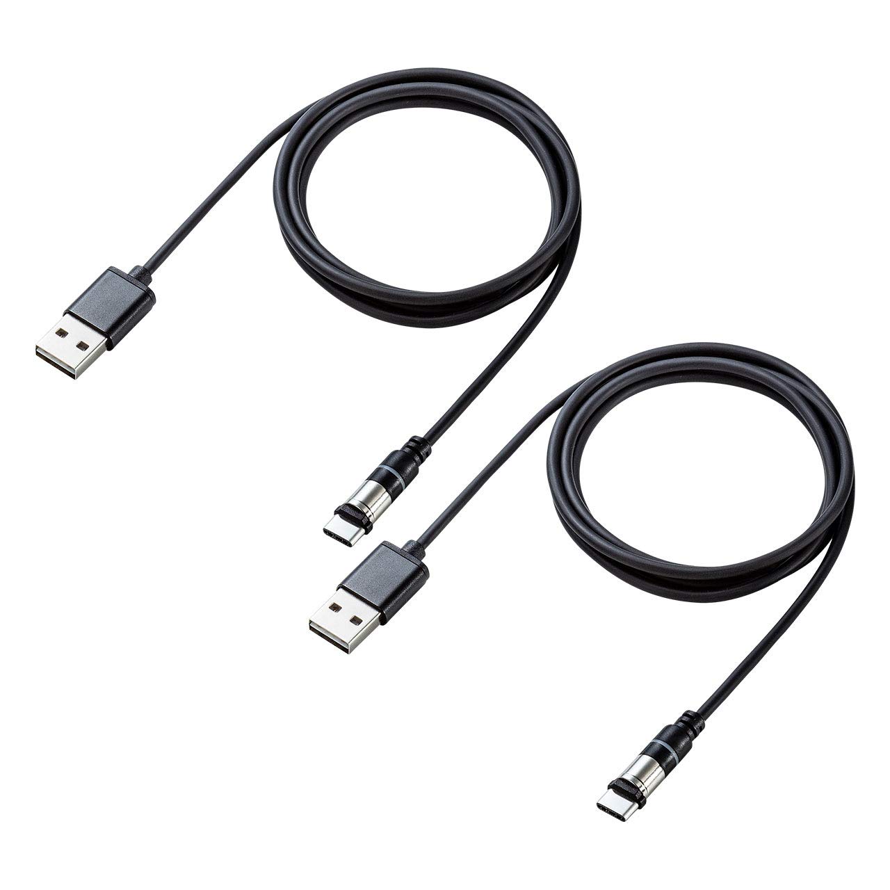 

Sanwa Direct USB зарядка магнитная светодиодная USB 2A 1м черный кабель Type-C, съемный, дисплей, двухсторонний штекер, совместимый, [Набор 2]
