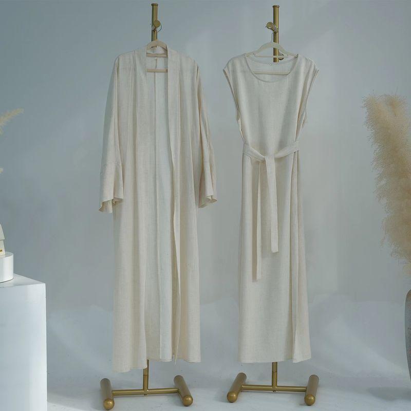 New Middle East Dubai Solid Cardigan Robe Dress Ethnic Style Solid Color Dress