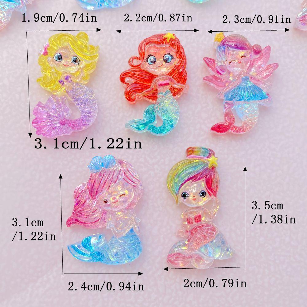10 PCS Shiny Colorful Cartoon Mermaid Princess Girl Resin Scrapbook DIY Jewelry Hairpin Headrope Decoration Crafts