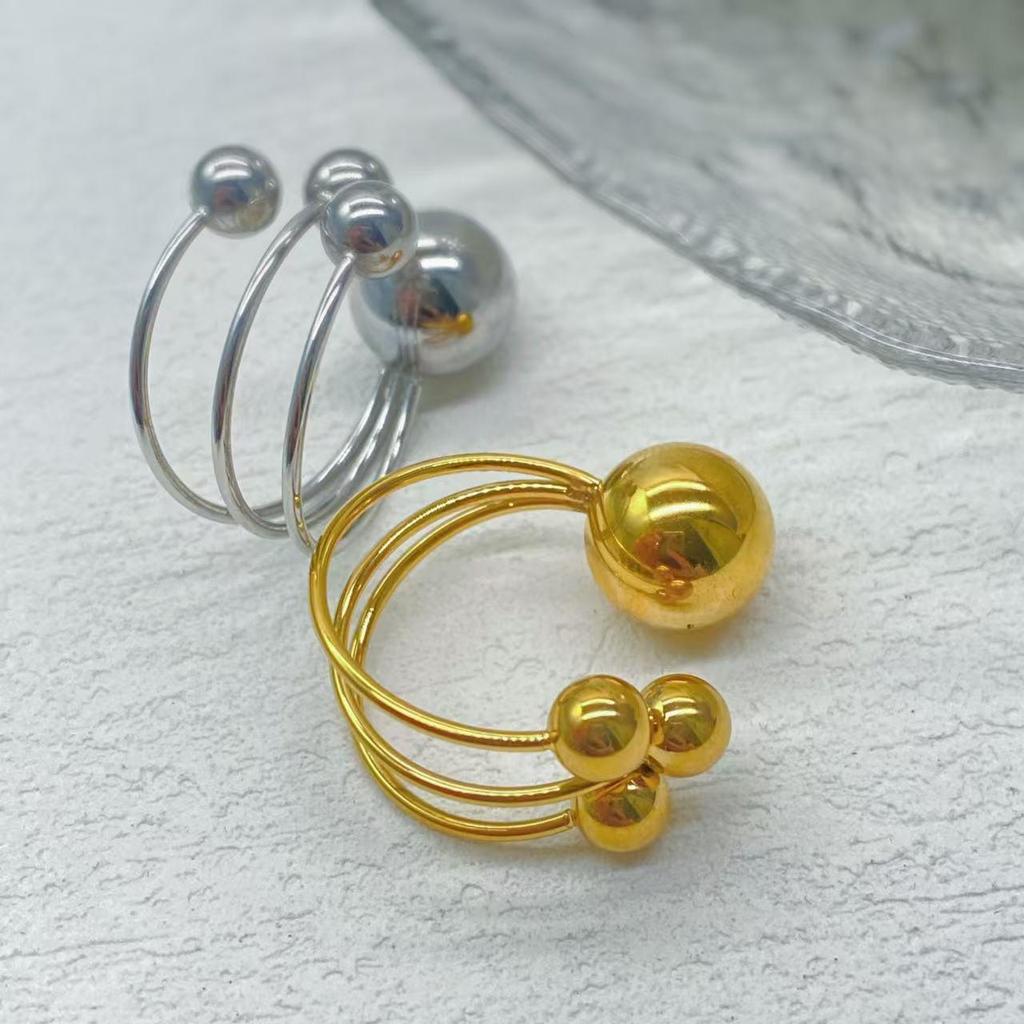 Korean Dongdaemun 18K Stainless Steel Women's Versatile Temperament Ring Sphere.
