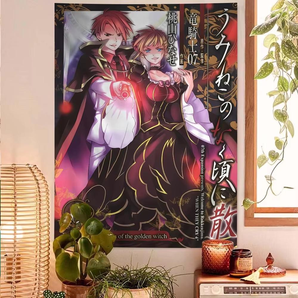 Higurashi When They Cry Cartoon Tapestry Anime Art Wall Hanging for Home Living Room Bedroom Dorm Decor Flat Print