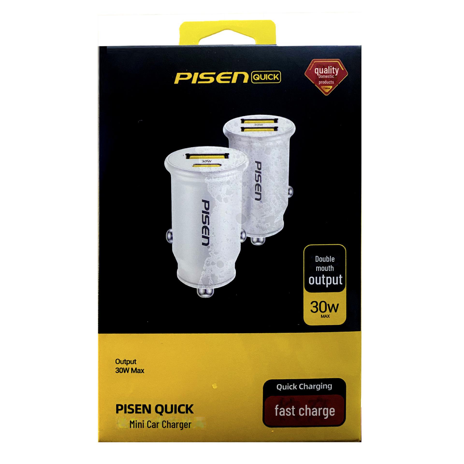 

PISEN 30W Двойное автомобильное зарядное устройство для быстрой зарядки телефонов Apple и Huawei Dual port A+C, 30W белый