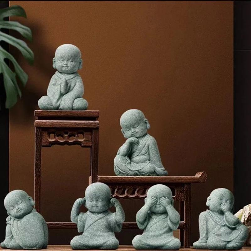 Sandstone Little Monk sculptures and figurines  Cute Home Room Office car Table decoration and accessories High quality gifts