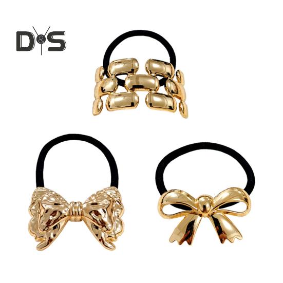 3/4Pcs Hair Rope Golden Metal Decor Hair Tie Cuff High Elasticity Hair Rope Bands Black Hair Accessories Ponytail Holder
