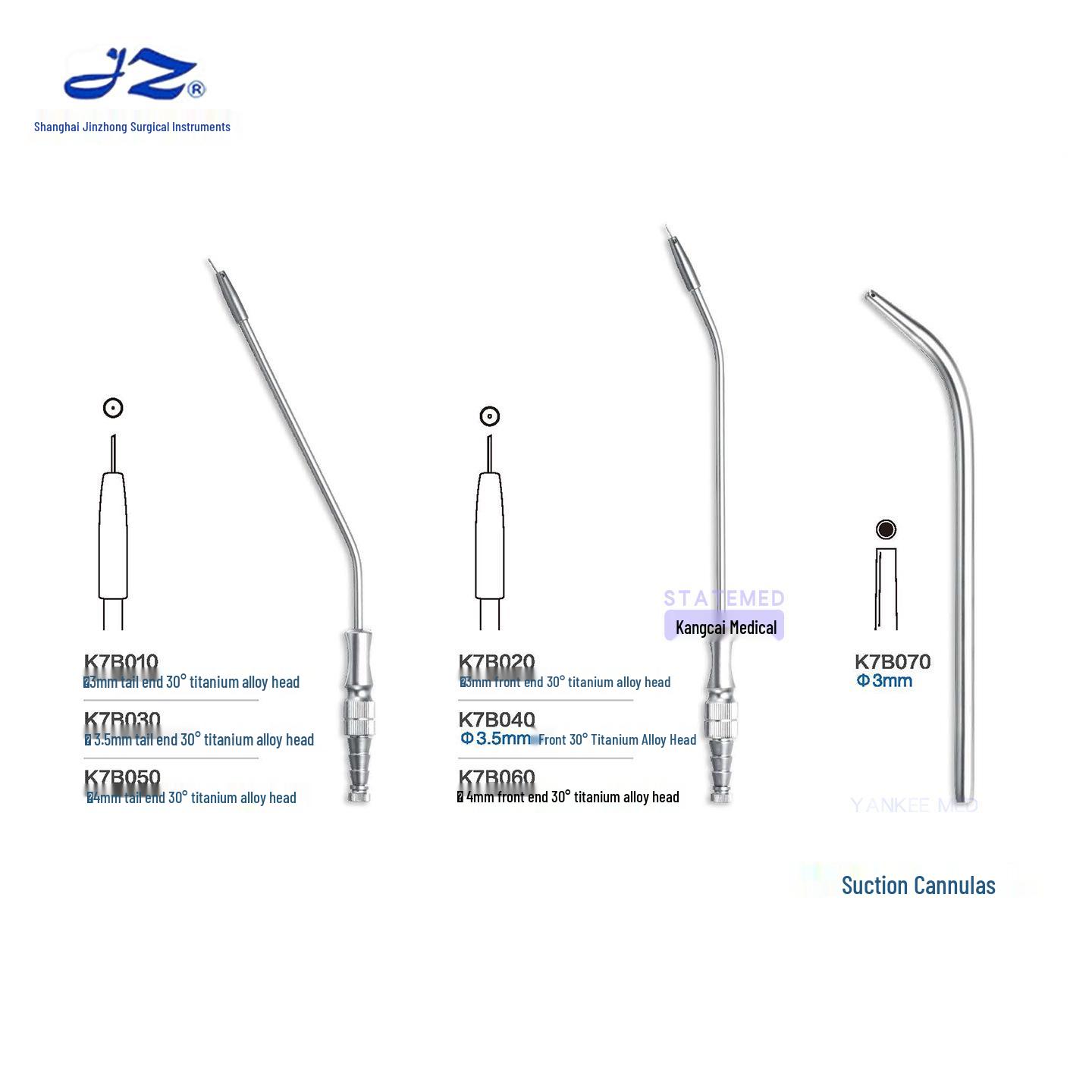 Jinzhong K7B020/K7B050 Dental Suction Tube with Titanium Alloy Head 3mm