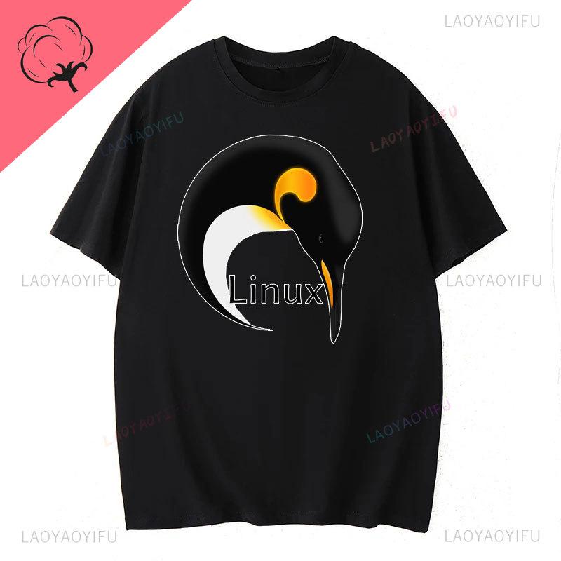 Camiseta Pinguim Linux Algodão Premium Roupa Masculina Lazer Harajuku Manga Camisetas Estéticas Camisetas Vintage Humor Streetwear