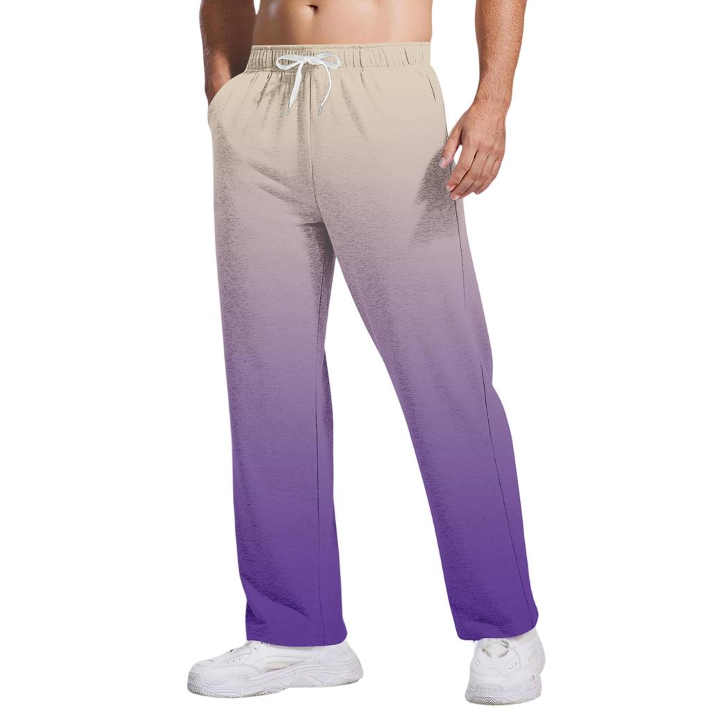 Herrbyxor med slips, gradientmönster och fickor | Lösa raka ben, resår i midjan med dragsko för vardags- och fritidskläder