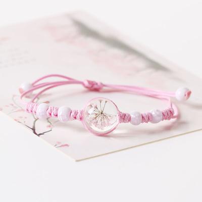 Pink Gypsophila Dried Flower Bracelet, Adjustable, for Students and Young Women, Fresh and New Style, Suitable for Street Vendors