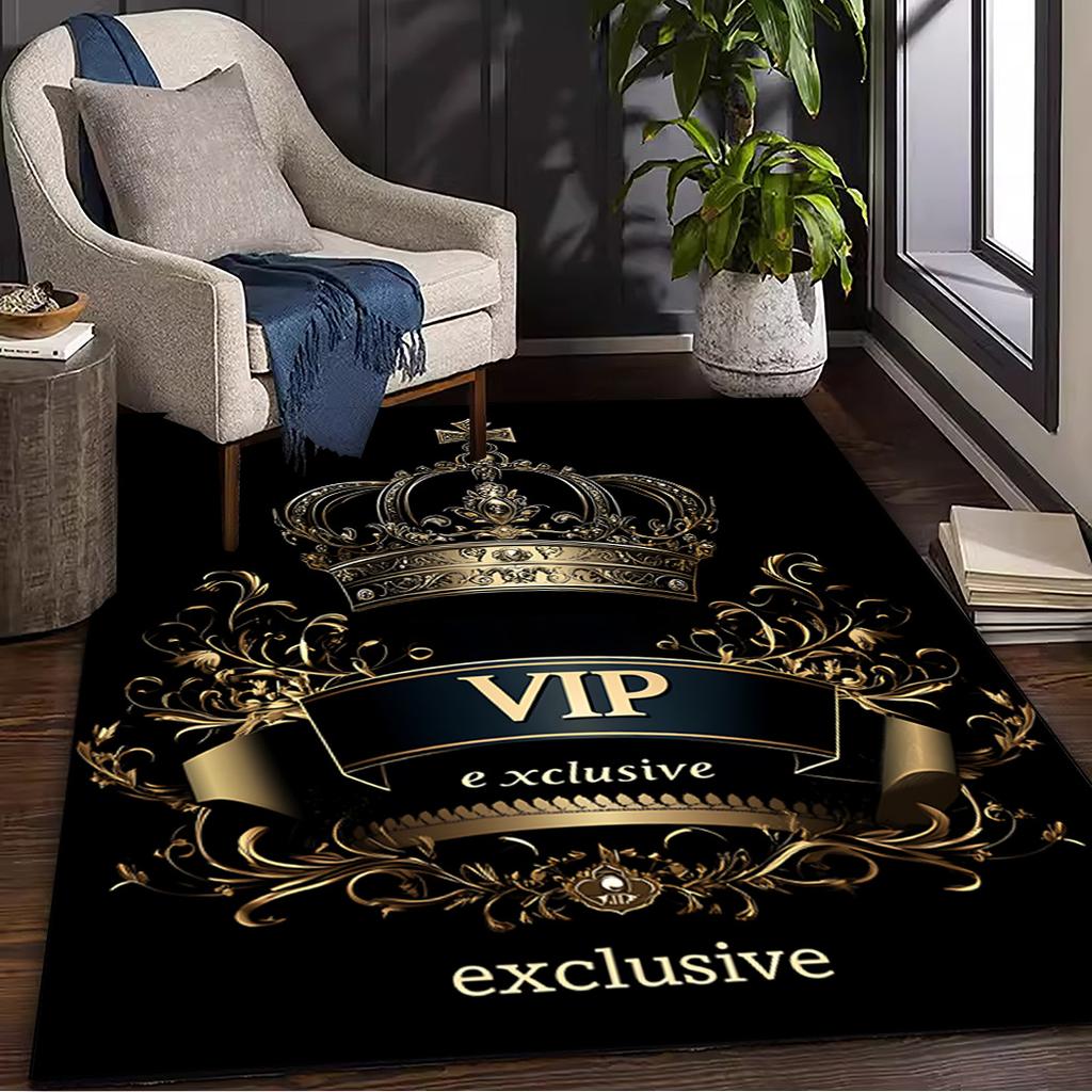Exclusive Gold Crown Area Mat - Washable Rug for Living Room Bedroom Kitchen, Elegant Indoor Floor Decor