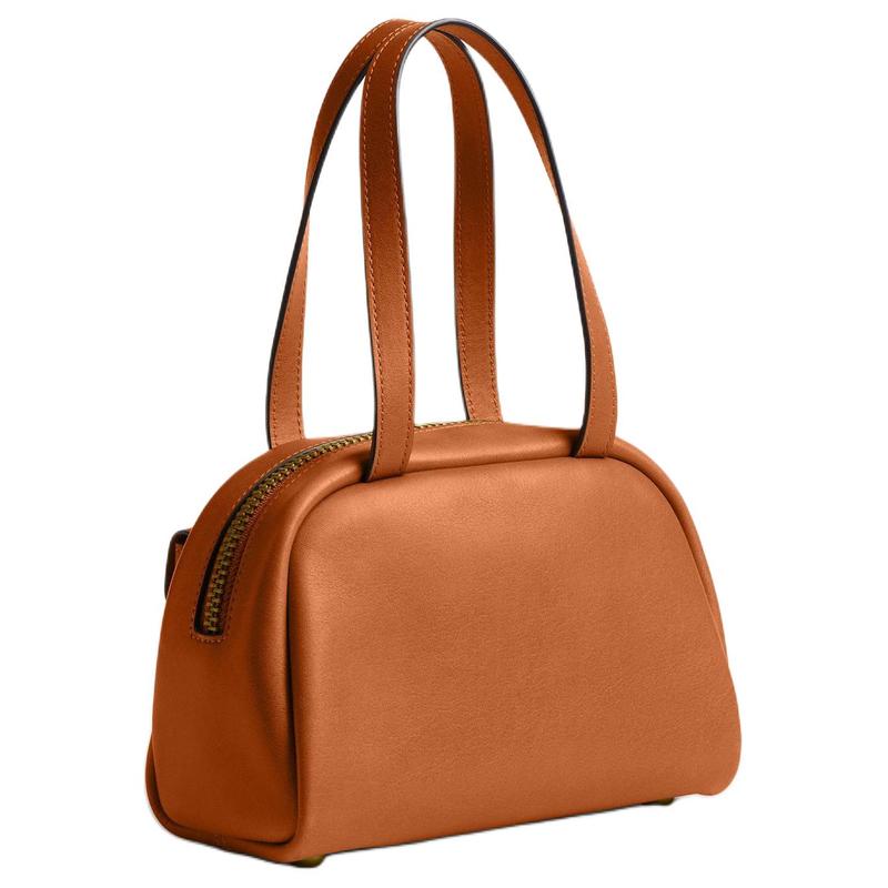 Coach Originals Twin Turnlock 20 Vintage Style Cow Leather Shoulder Bag Small Women's Toffee