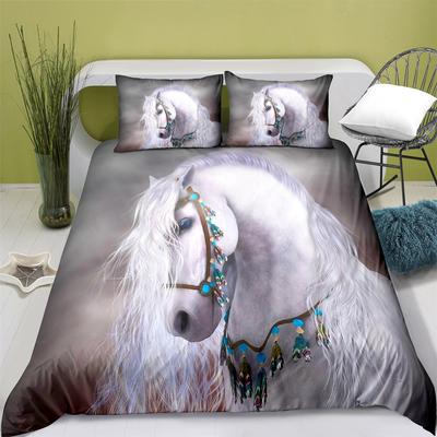 Horse Duvet Cover Set 3D Steed White Horse Print Bedding Set Wildlife Theme King Size 2/3pcs Comforter Cover for Kids Boys Men