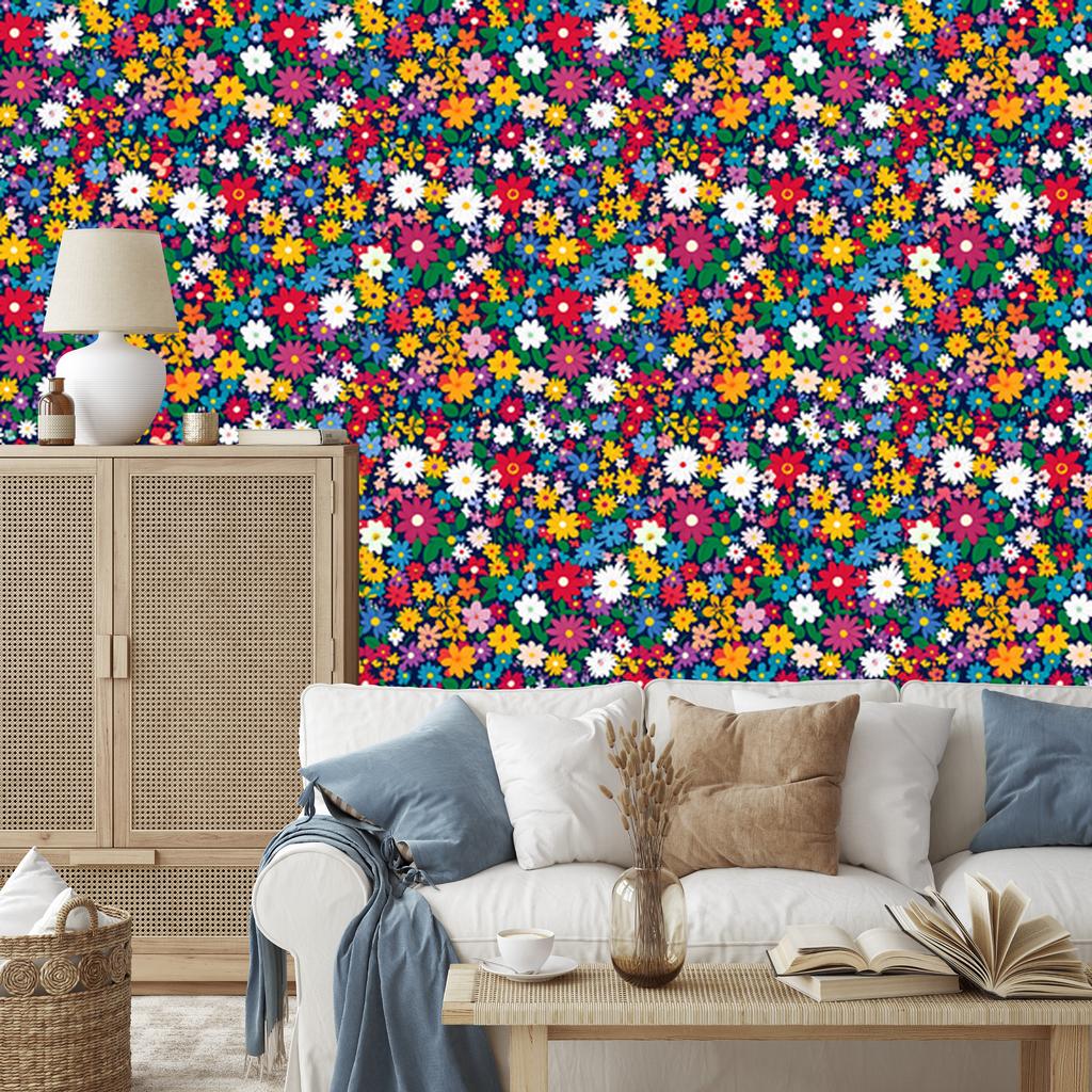 Wallpaper Small Flowers Blue and Sea for Living Room and Bedroom 50x1000