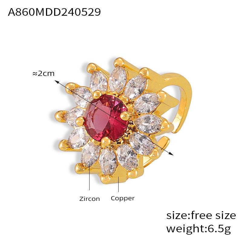 Elegant Sunflower Zircon Geometric Ring - 18K Gold Plated, European  American Style Size 7