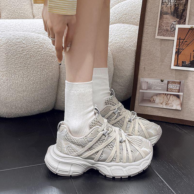 Spring and Summer New Platform Dad Shoes Heightened and Lightweight Casual Sports Shoes Breathable Straps Rich Yellow