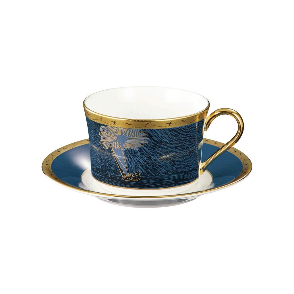 Noritake Cup & Saucer (for both coffee and tea), 245cc, Moomin, Moominpappa Goes to the Sea, Blue Bone China, TG93686/N-091L